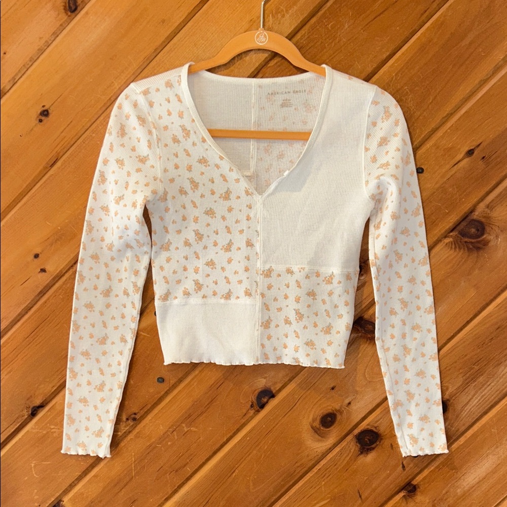 American Eagle Cropped Patchwork Floral Long Slee… - image 2